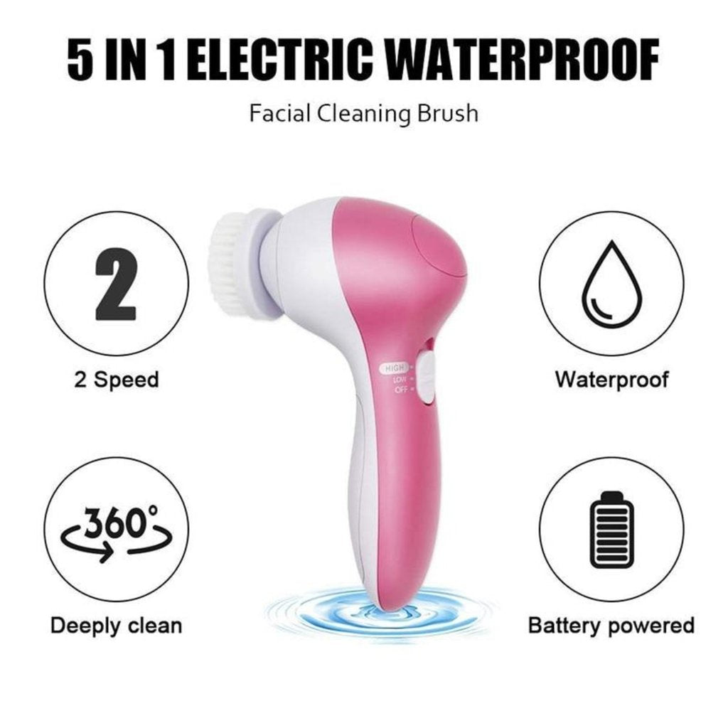 Facial cleansing brush with soft brush head attached