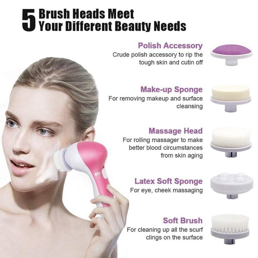 Five interchangeable heads for the facial cleansing brush